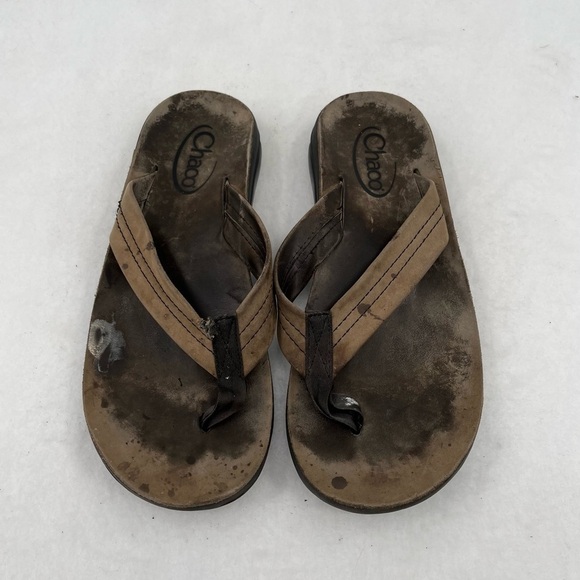 CHACO Mens Worn Flip Flop Sandals Tan size: 11 - Picture 1 of 7